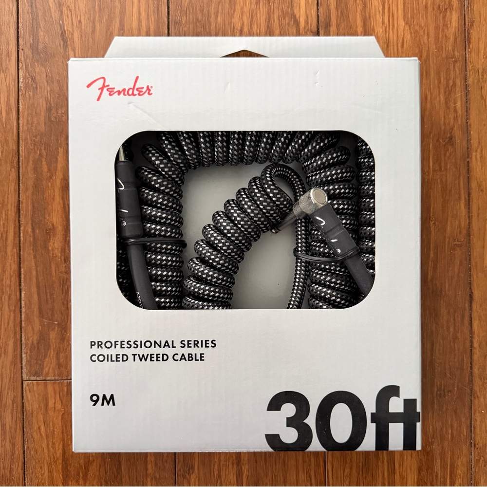 Fender Professional Series Coiled Cable - Gray Tweed 30ft angled/straight